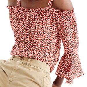 J. CREW Silk Heart Print Off-The-Shoulder Top